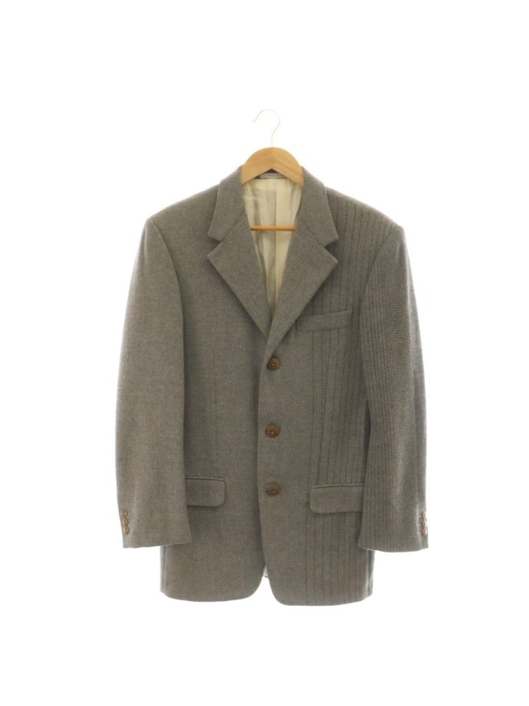 Versace Gianni Tailored Jacket Black Leather Cashmere Blend Gray Cx